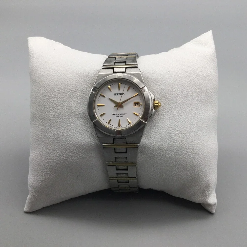 Seiko Womens Watch 25mm White Dial Stainless Date 7N82-6F50 New Battery 6